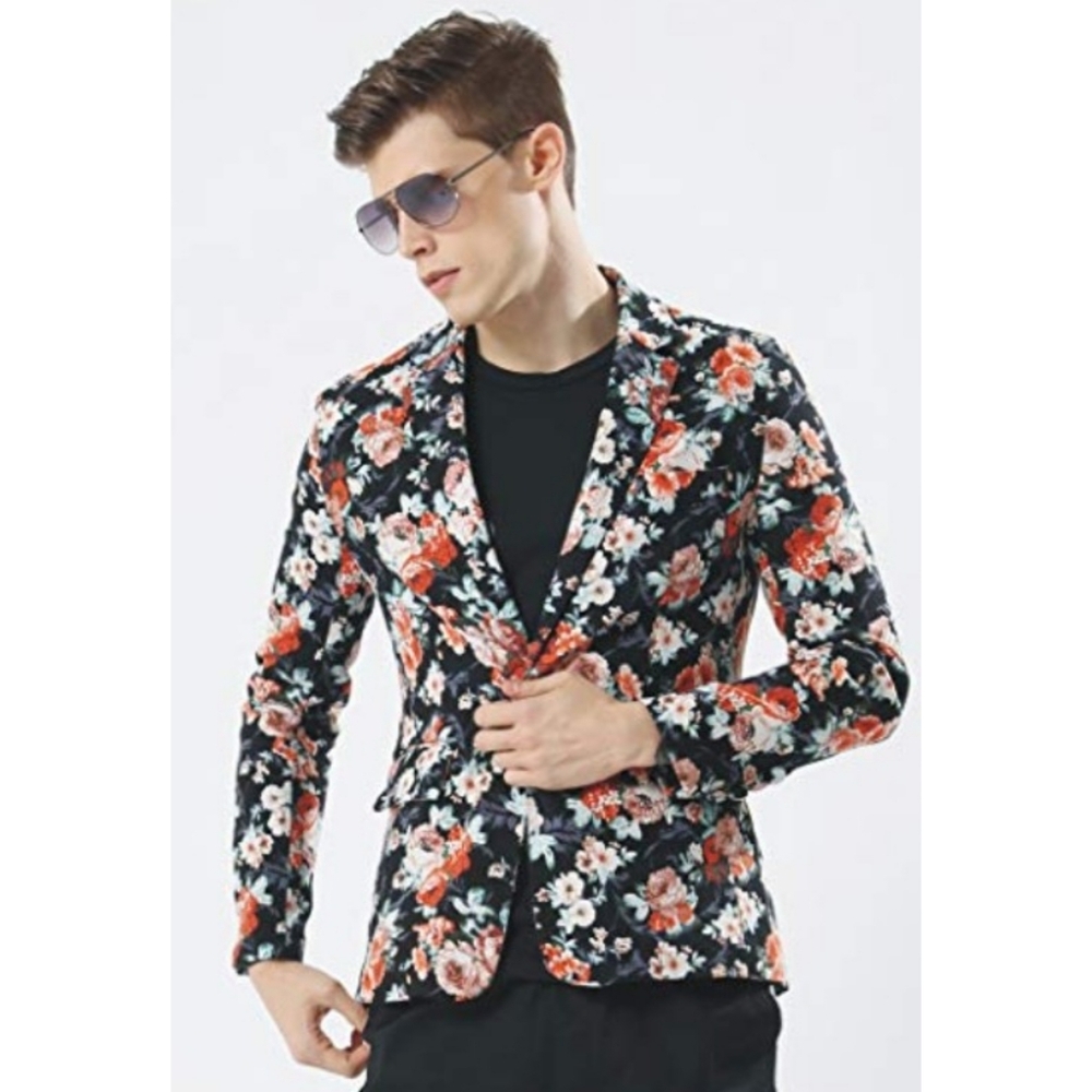 Allegra K Men's Floral One Button Blazer Black Size 40